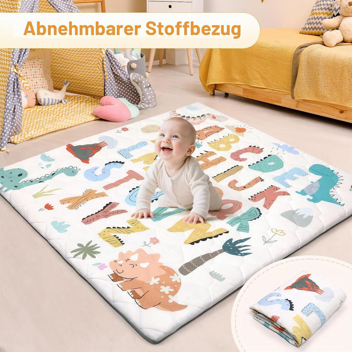 Spielmatte Baby 127×127cm mit Rutschfest, Extra Dicke 2cm Weiche Abtrennbar Krabbelmatte Baby, Faltb