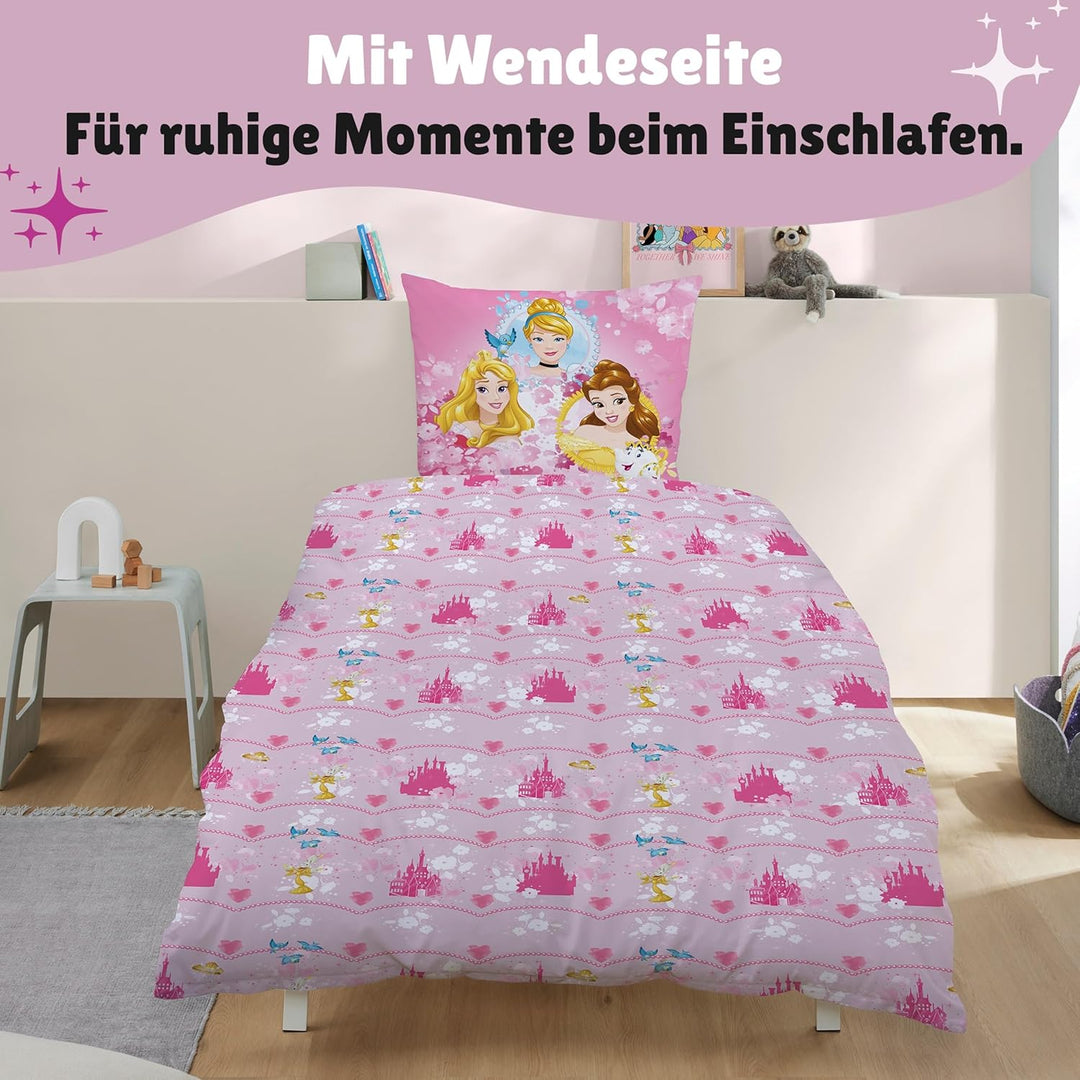 Warme Prinzessinnen Winter Bettwäsche · Rosa Fleece Mädchenbettwäsche 135x200 80x80 cm · 2-TLG. Kind