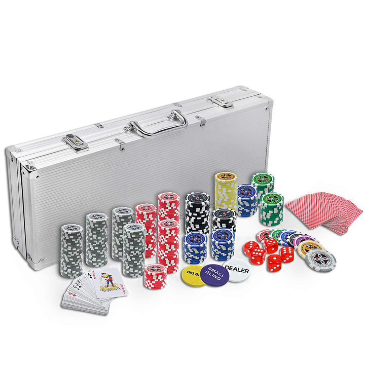 NAIZY Pokerkoffer 500 Chips Laser Pokerchips Set - Poker Set inkl. 2X Pokerdecks, 5X Würfel, Dealer/