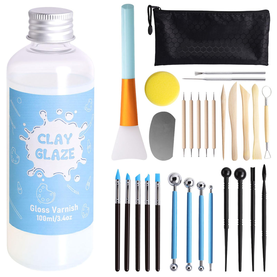 29pcs Clay Modellier Tools & 100ML Air Dry Clay Glaze Glasur für Ton Lufttrocknend zur Verhinderung