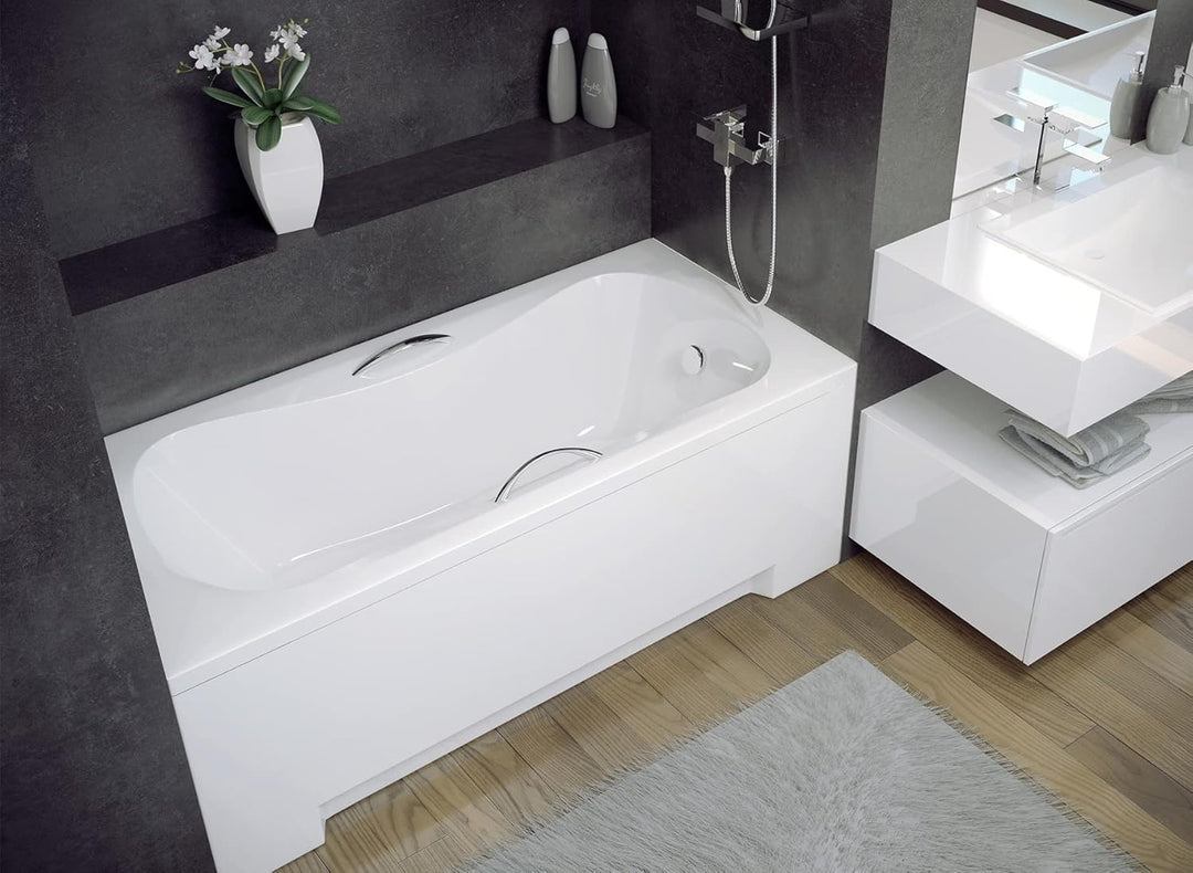 BADLAND Badewanne Original Weiss Acryl Wanne Rechteck ARIA PLUS 130x70 KOMPLETTSET SET mit Weiss Acr