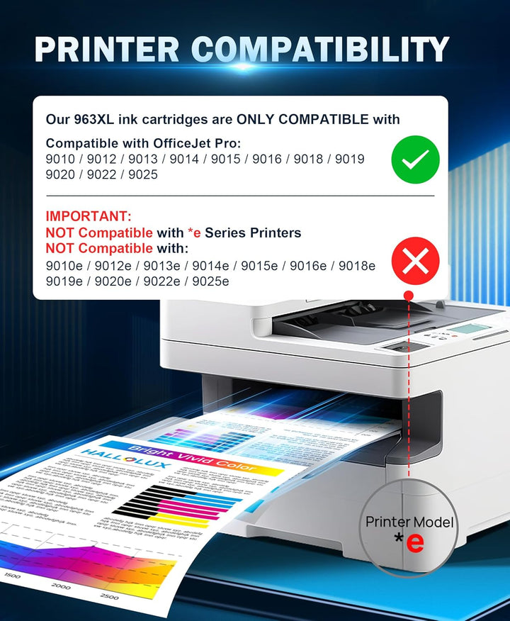 HALLOLUX OfficeJet Pro 9010 Multifunction Printer, Printer, Scanner, Copier, Fax, Wi-Fi, LAN, Duplex