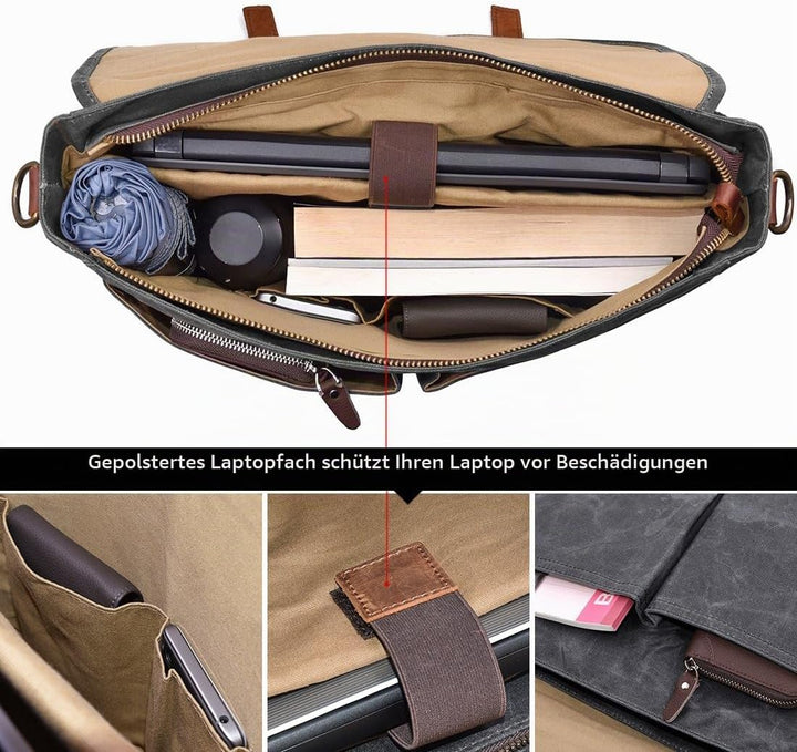 NEWHEY Herren Umhängetaschen Aktentasche Laptoptasche Wasserdichte Canvas Gross Arbeitstasche Messen