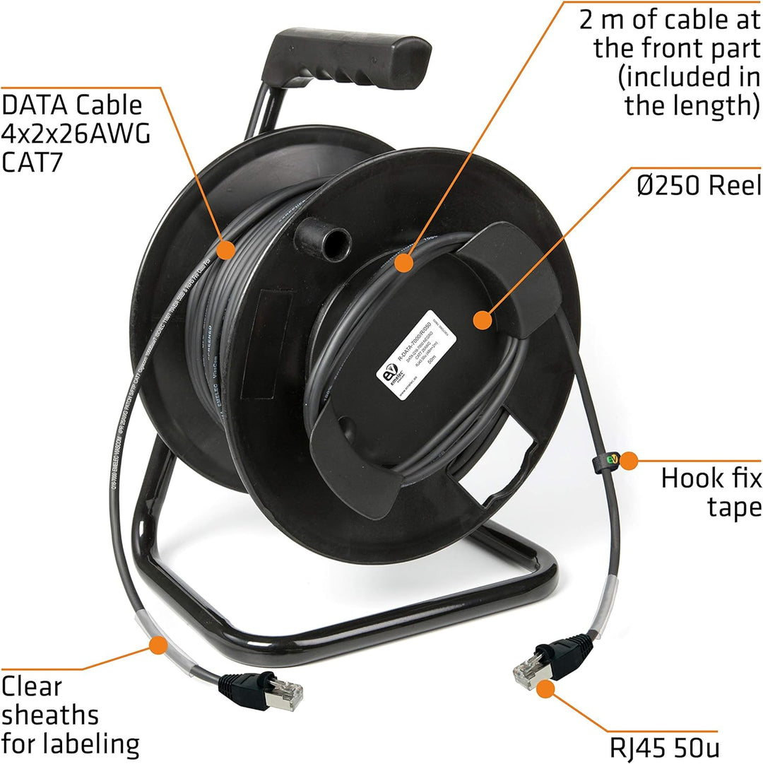 Emelec VíasCom R-DATA-7000 / R/050-50 m Datenkabel CAT7 S/FTP BC 4x2x26AWG montiert auf Kabelhalter