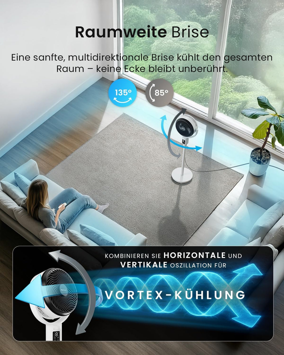 Pro Breeze AirFlo Standventilator 109cm – Leiser Ventilator mit Fernbedienung & LED-Display – 2 Modi