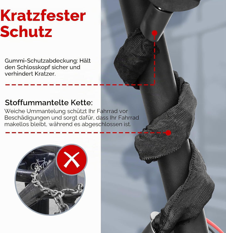 Robustes Elektro-Scooterschloss mit Rollertasche – 8 mm Anti-Diebstahl-Kettenschloss, 94 cm wetterfe
