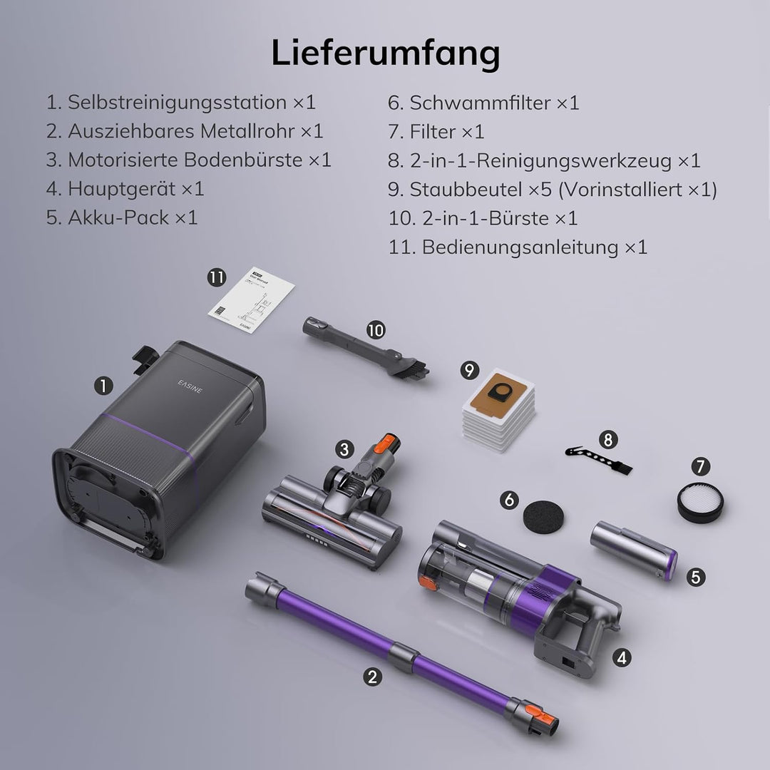 Akku Staubsauger mit Absaugstation und Ladestation 35kPa/350W/45Min