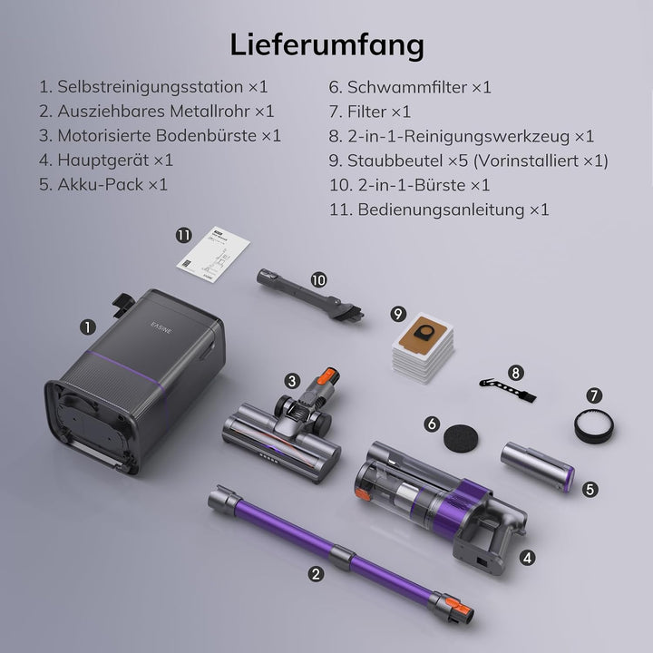 Akku Staubsauger mit Absaugstation und Ladestation 35kPa/350W/45Min