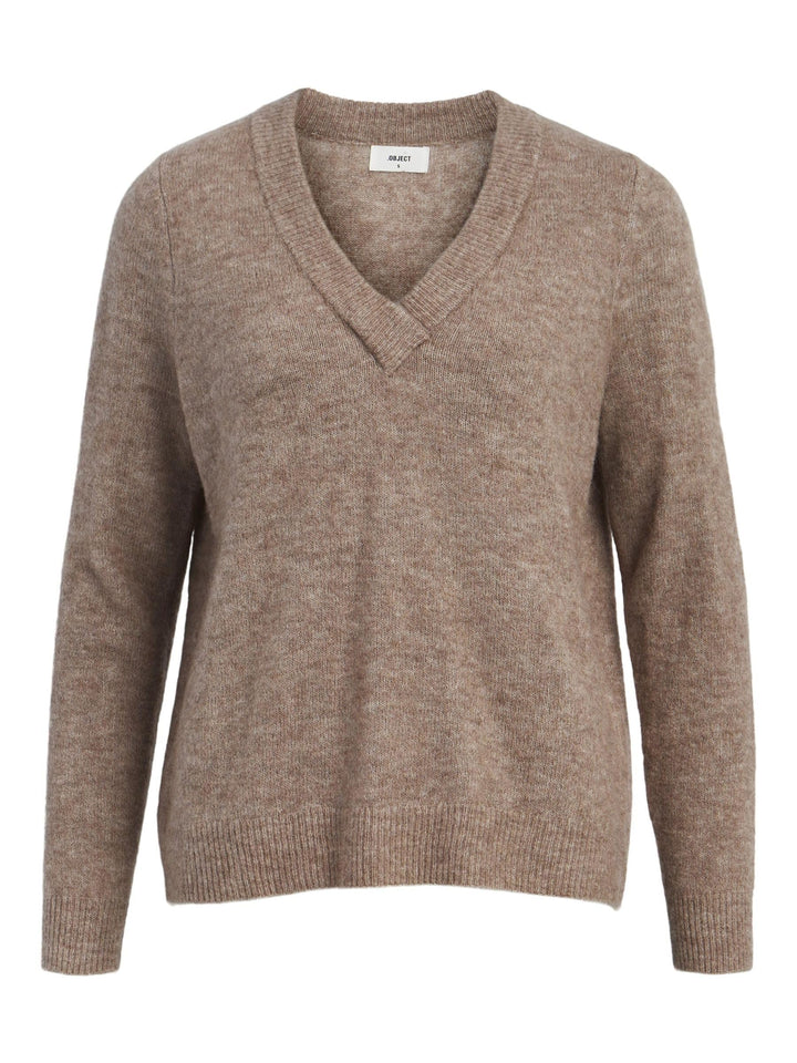 Object Damen Objellie L/S V-Neck Pullover Noos Strickpullover, Fossil