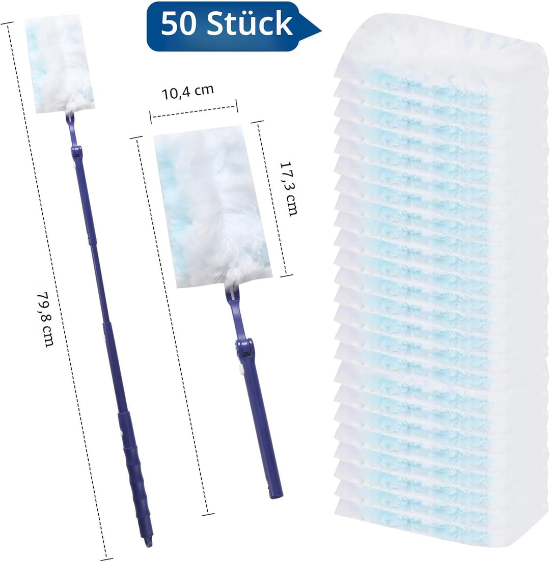 52 Stück für Swiffer Staubmagnet Nachfüllpack, 2 Griffeinheiten für Swiffer Teleskopstange, Staubwed