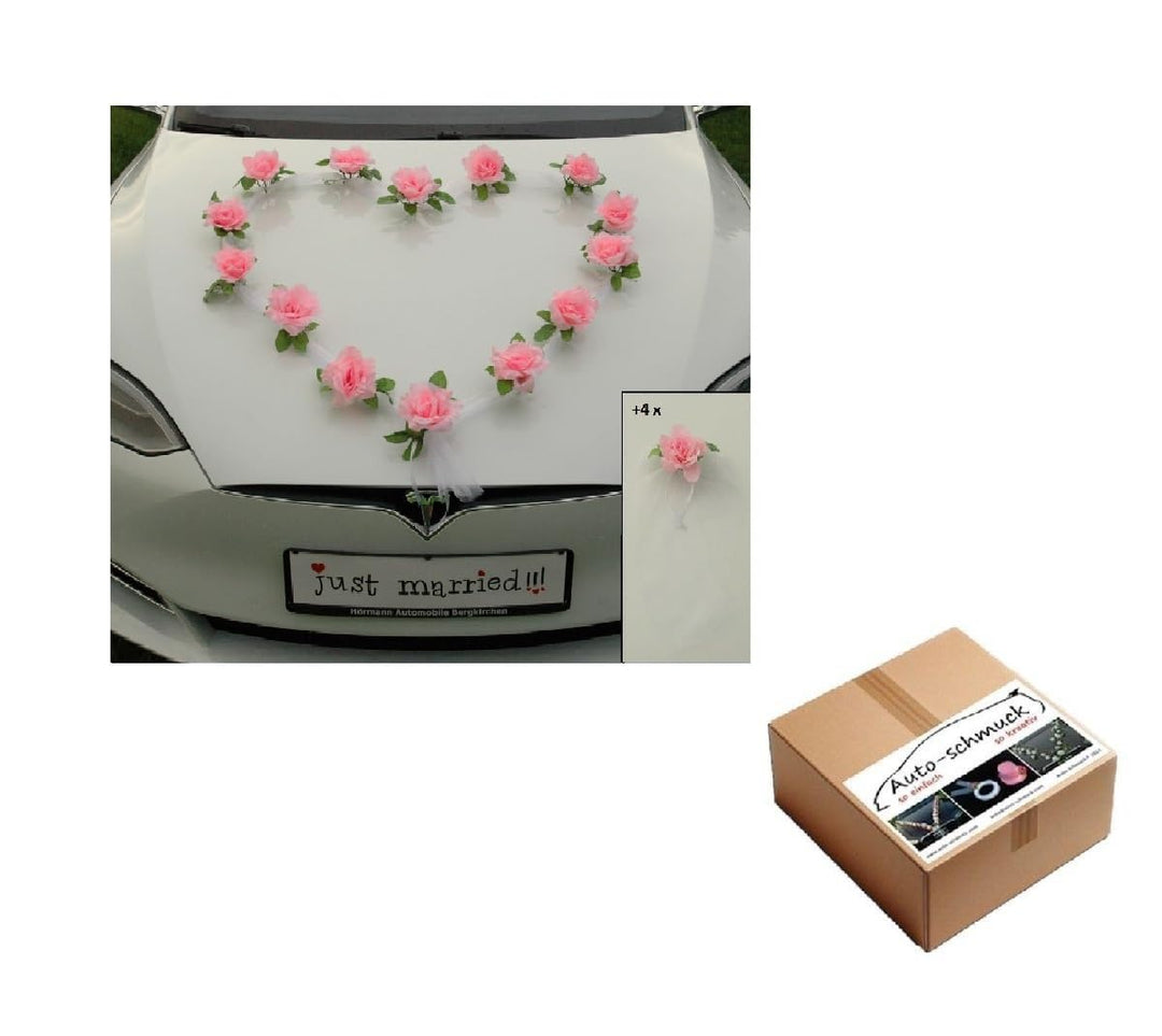 Organza Herz Auto Schmuck Braut Paar Rose Deko Dekoration Autoschmuck Hochzeit Car Auto Wedding Deko