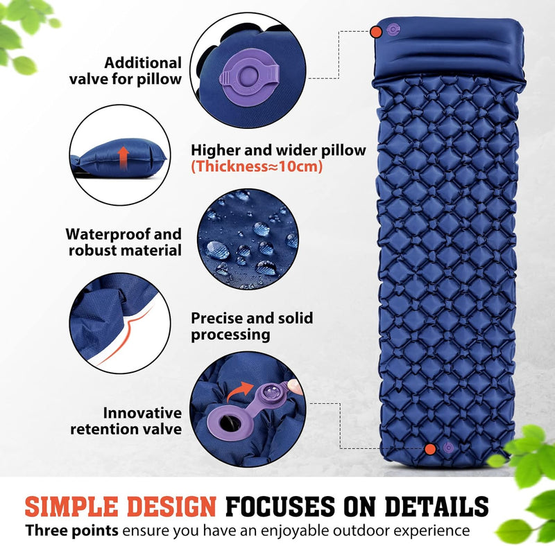 HIKENTURE Camping Isomatte Kleines Packmass - Ultraleichte Isomatte Outdoor - Aufblasbare Luftmatrat