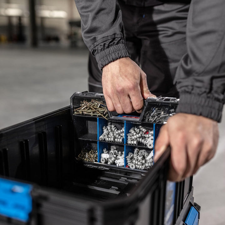 Högert Technik - Organizer mit Fächern, Abdeckung aus Polycarbonat, Verstellbare Trennwände, Extra P
