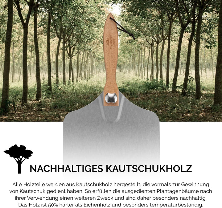 Pizza-Schieber Edelstahl, Pizzaheber rechteckig 35,5 x 30,5 cm, Pizzaschaufel Holz-Schaft, Pizzawend