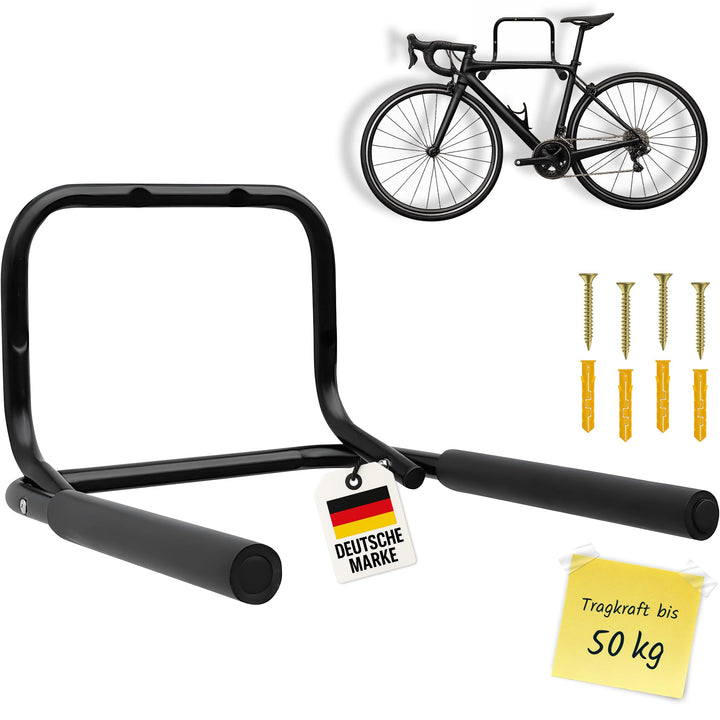 WELLGRO® Wand Fahrradhalter - Stahl, schwarz, klappbar, Tragkraft bis 50 kg, Wandmontage, weiche Sch