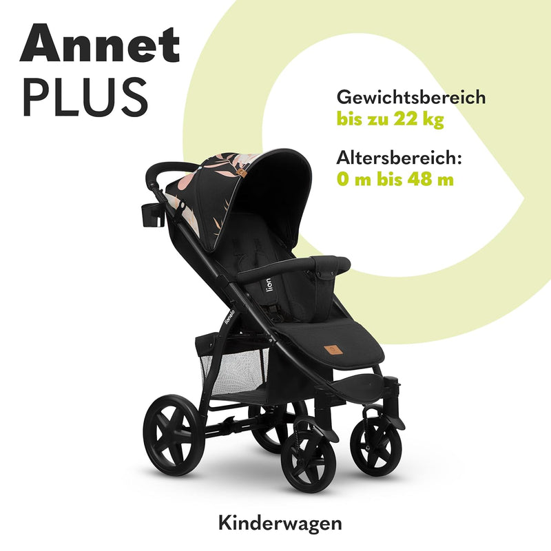 LIONELO Annet Plus Buggy bis 22 kg mit Liegefunktion, Kinderwagen klein zusammenklappbar mit Zubehör