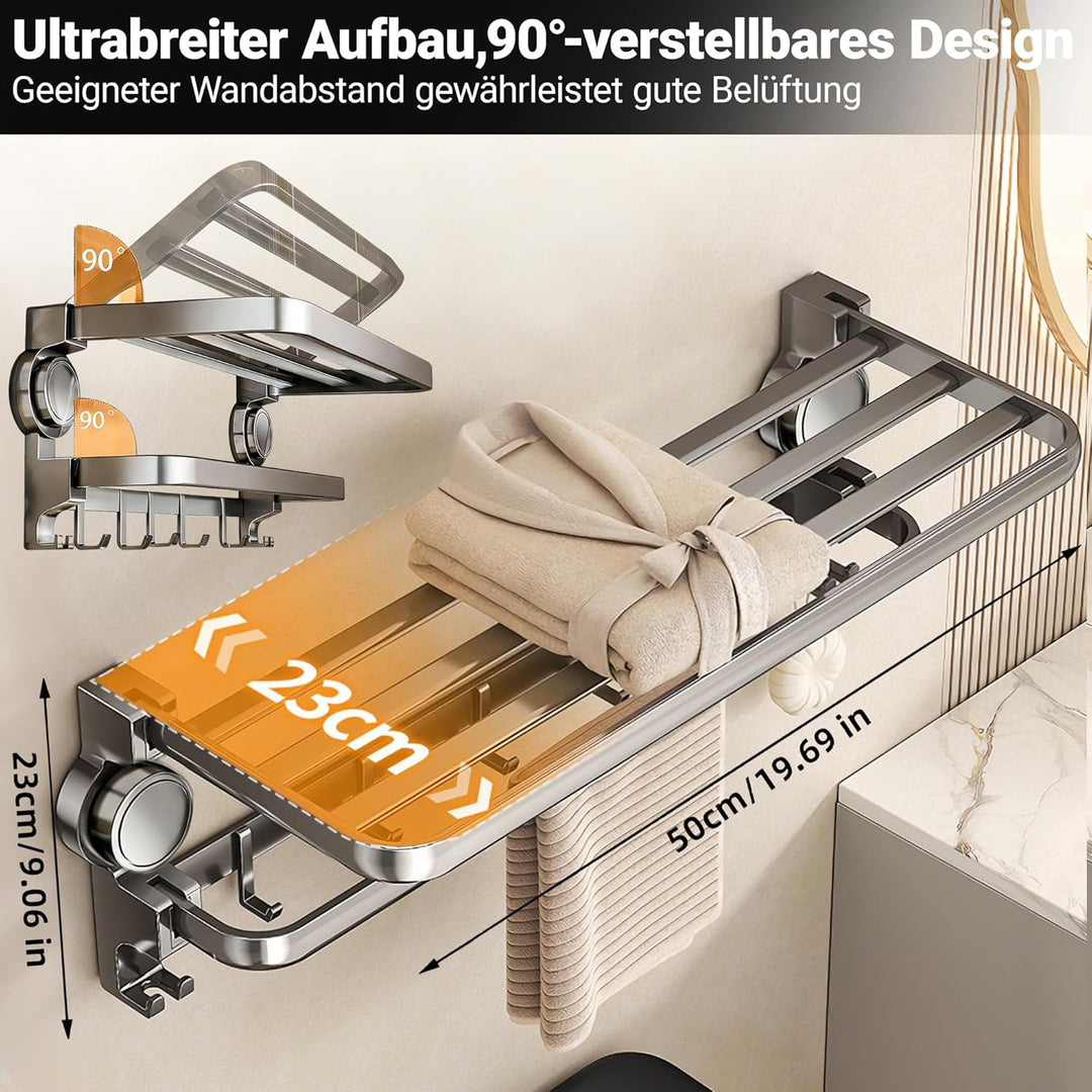 Handtuchregal für Badezimmer – Handtuchhalter ohne Bohren mit Saugnapf, 90° Verstellbares Design, Ho