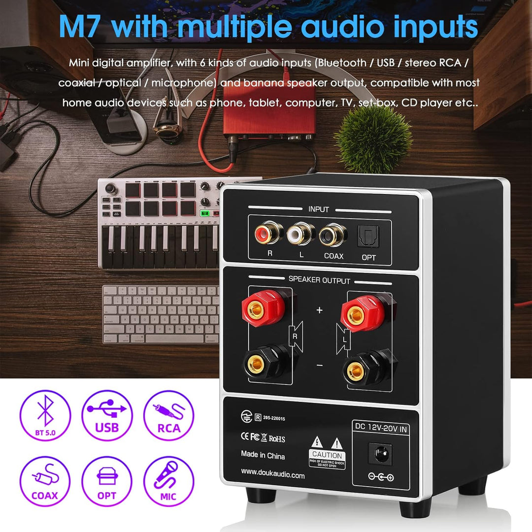 HiFi Dual MIC Digital Verstärker Bluetooth Empfänger USB Player S/PDIF Audio Power Amplifier Karaoke