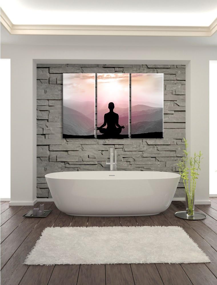 Pixxprint Meditierender Mensch in den Bergen als Leinwandbild/Grösse: 3 Teilig (120x80) cm/Wandbild/
