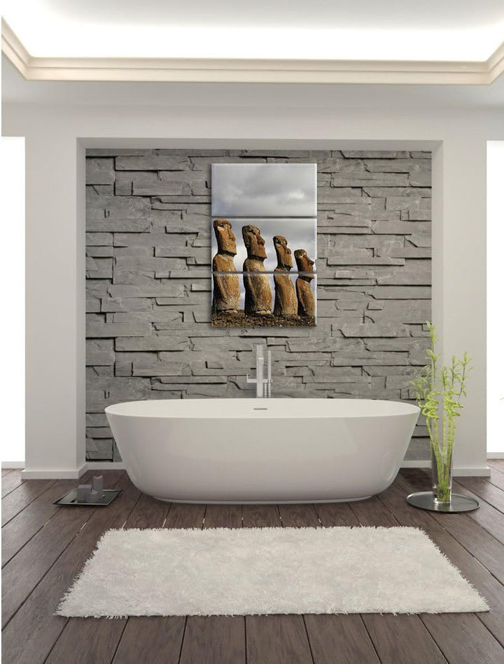 Pixxprint Moai Statuen auf den Osterinseln als Leinwandbild/Grösse: 3 Teilig (120x80) cm/Wandbild/Ku