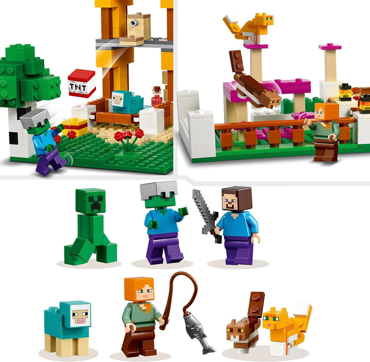 LEGO 21249 Minecraft Die Crafting Box 4.0, 2in1-Set zum Bauen, Türme am Fluss oder Katzenhütte, mit
