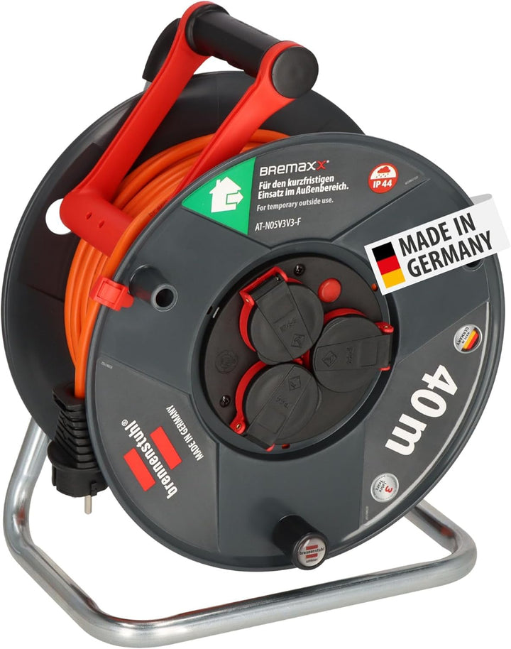 Brennenstuhl Garant V2 IP44 Kabeltrommel 40m outdoor (Made in Germany, Kabel in Signalfarbe orange,