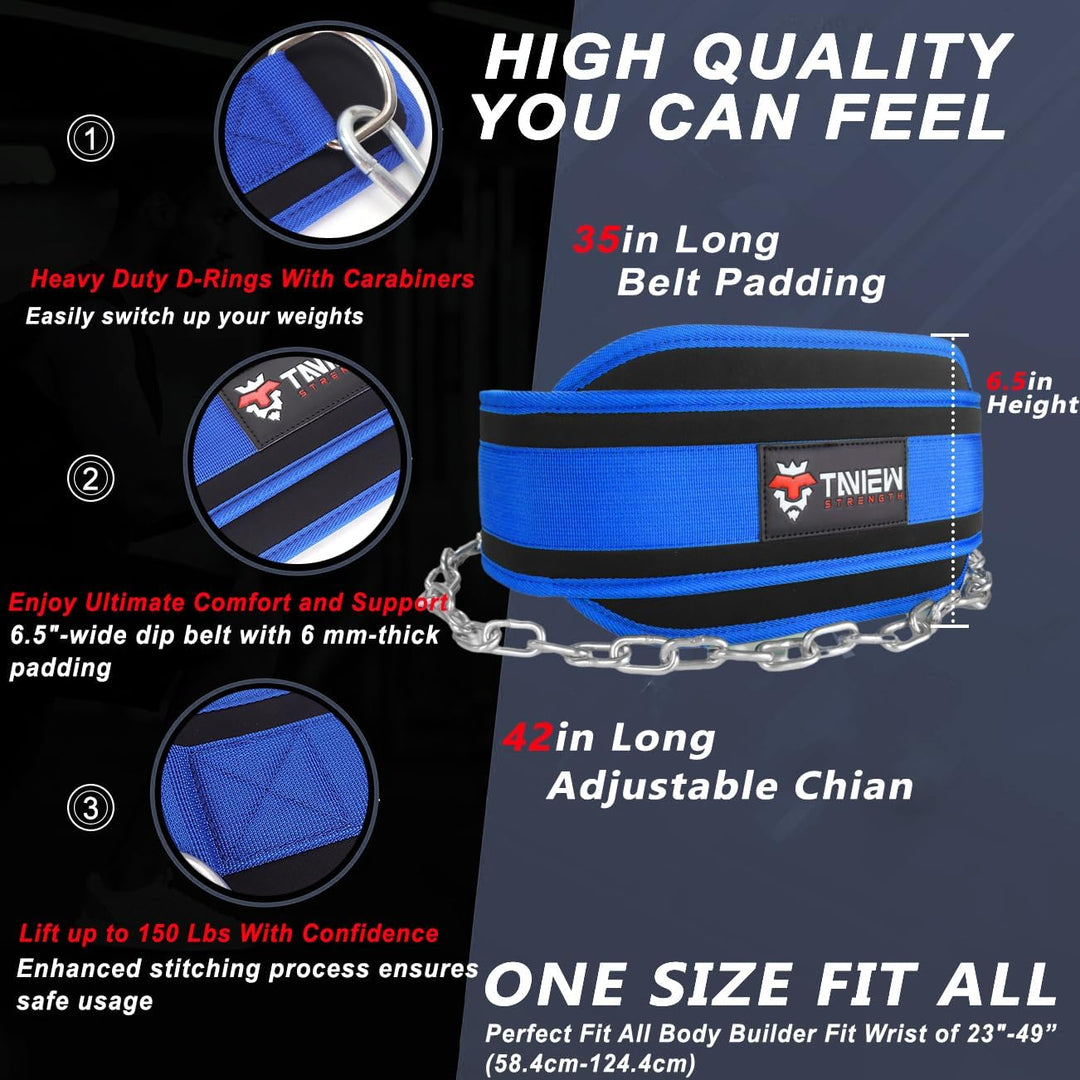 TAVIEW Dip Gürtel mit Kette Gewichteter Gürtel für Pullups mit Heavy Duty Dip Gürtel mit Kette Blau,