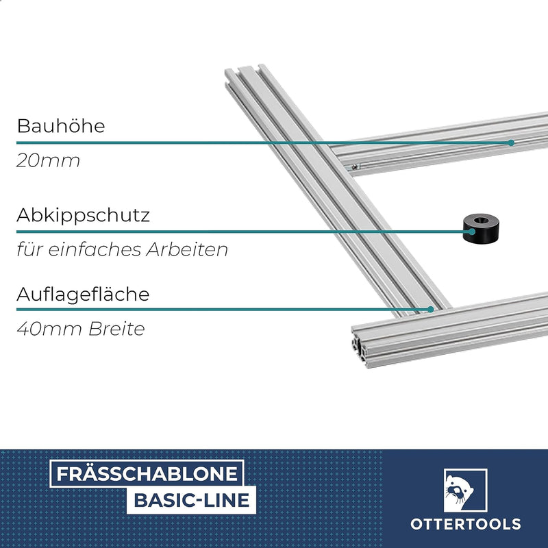 Ottertools - Frässchablone Basic-Line für rechteckige Ausschnitte mit der Oberfräse - verstellbar (5