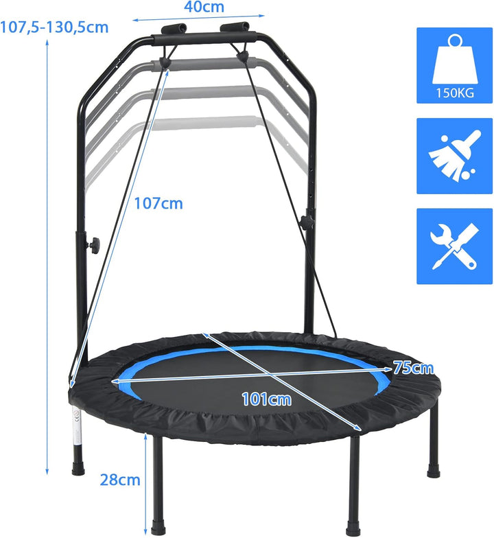 GOPLUS Fitnesstrampolin Indoor, φ101cm Mini Trampolin mit verstellbarem Griff, Bodentrampolin klappb