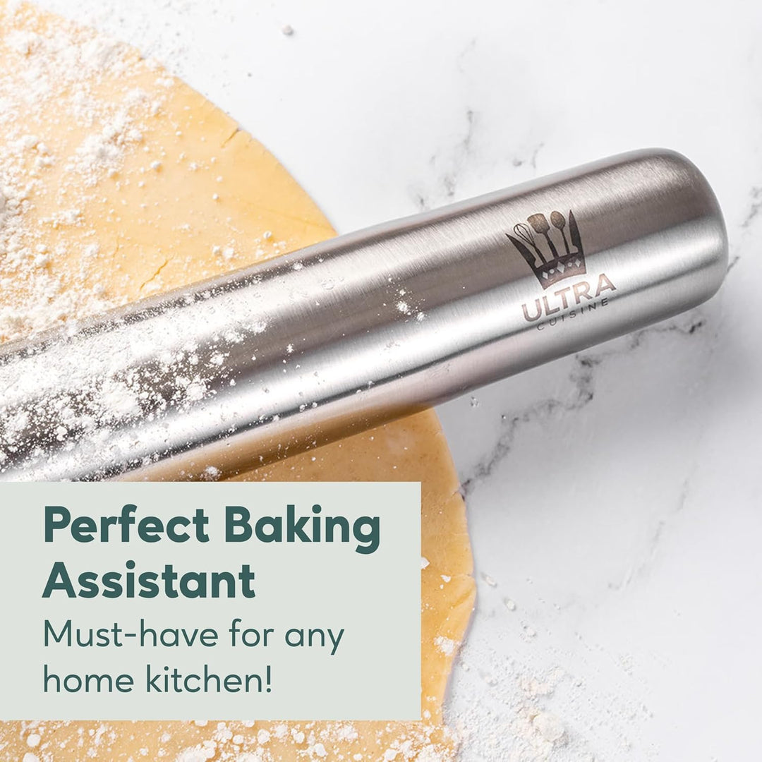Professionelles französisches Nudelholz zum Backen, 40 cm, glattes Edelstahl-Metall und konisches De