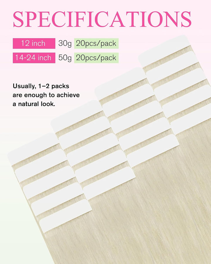 YoungSee Tape in Extensions Platinblond Tape Extensions Echthaar Blond 60cm Tape Echthaar Extensions