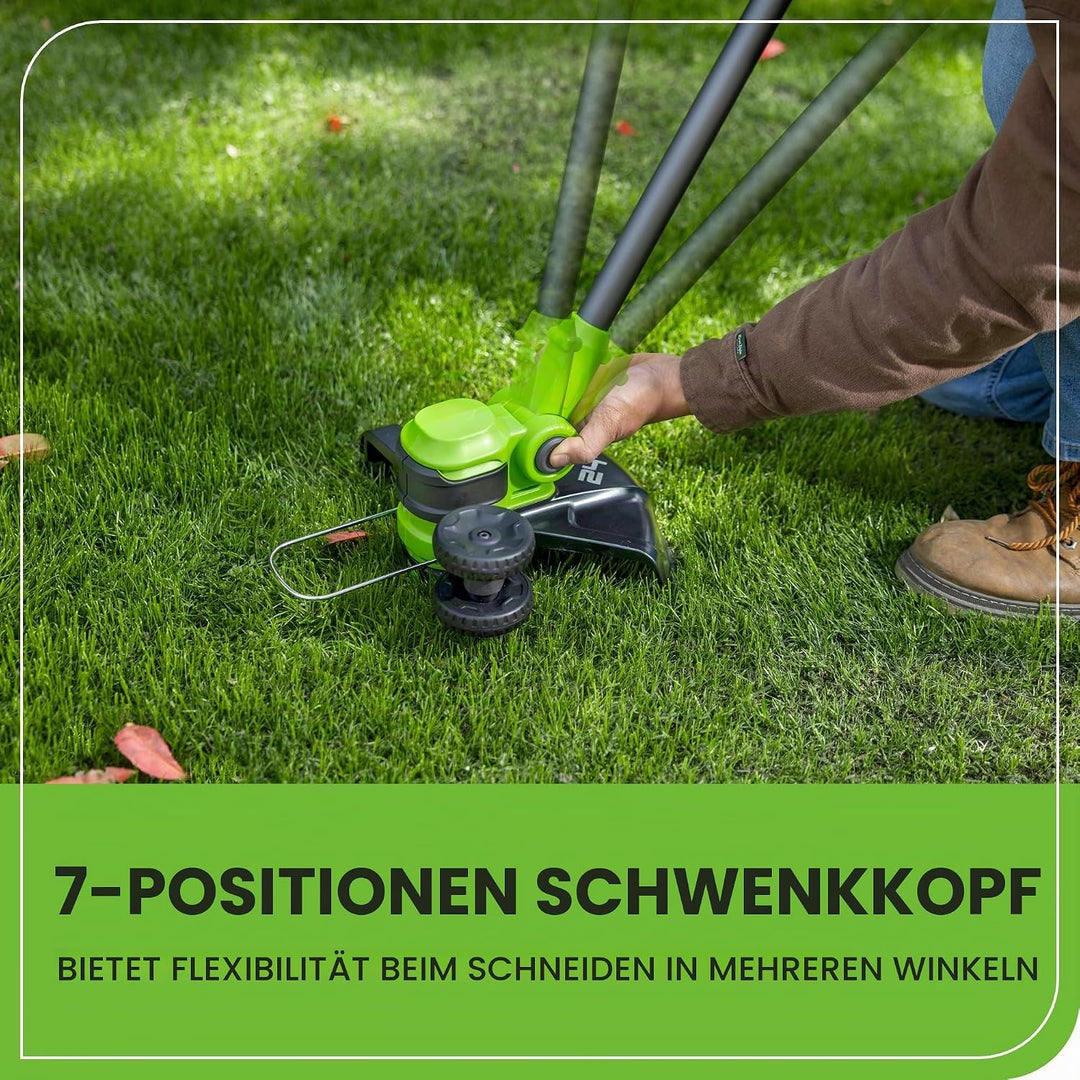 Greenworks 24V Akku-Rasentrimmer, 30 cm Schnittbreite, 90° Dreh- und Neigbarer Motorkopf, inkl. Fade