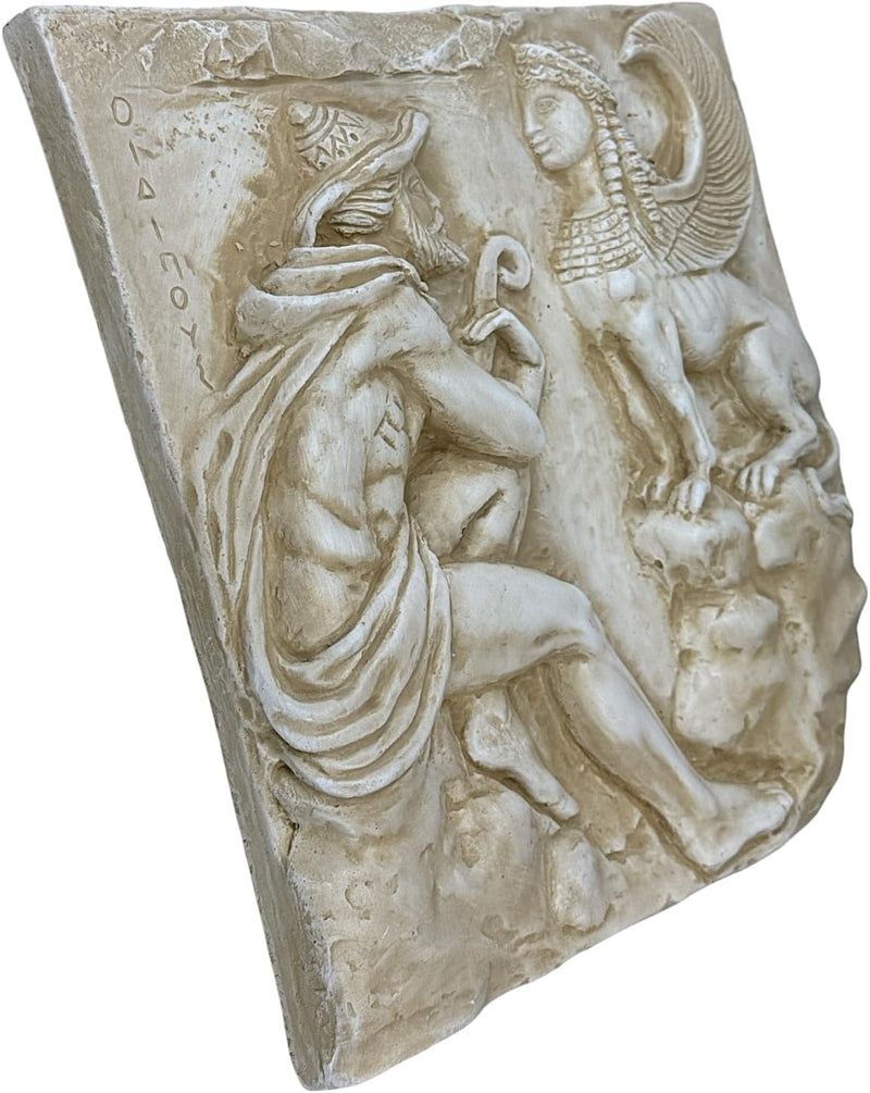 Oedipus and Sphinx Plakette Relief Wanddeko Skulptur Steinguss Griechische Mythologie