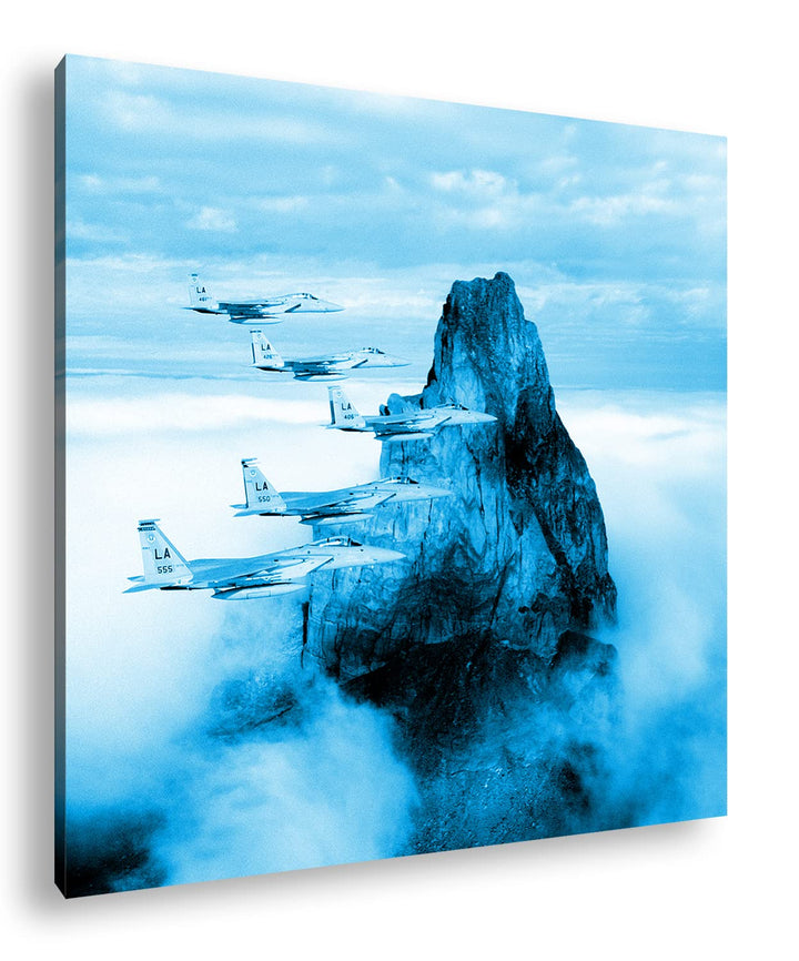 deyoli gewaltige Kampfjets im Einsatz Format: 70x70 Effekt: Monocrome Blau als Leinwandbild, Motiv f