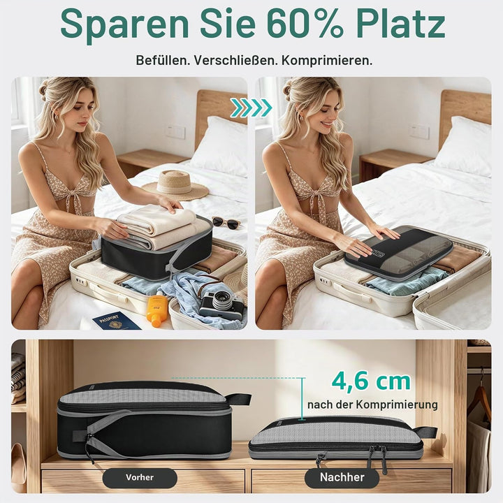 Koffer Organizer mit Kompression, 8 Stück Packing Cubes für Koffer und Rucksack – wasserabweisende P