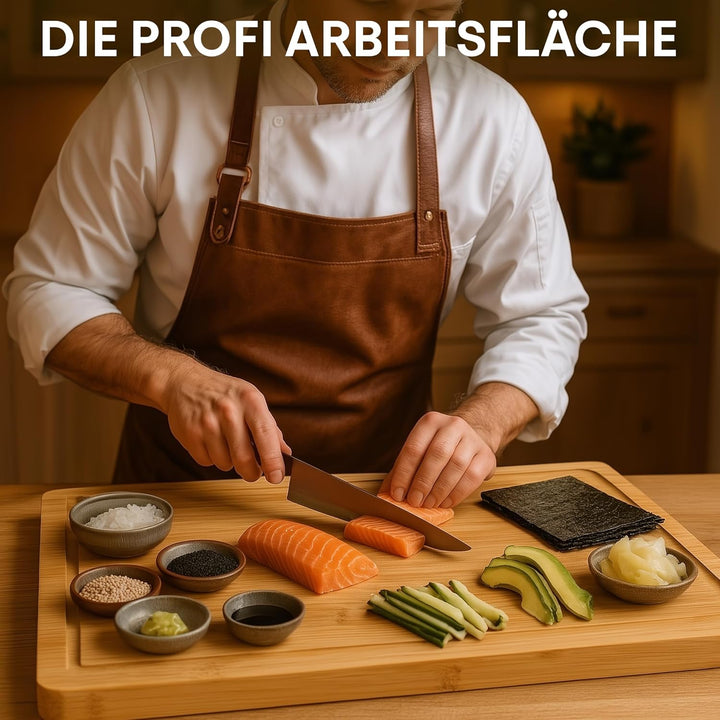 Bambus Schneidebrett aus 100% Bio-Bambus 58 x 38 x 3 cm grosses XL Brett – FSC® Zertifiziertes Antib