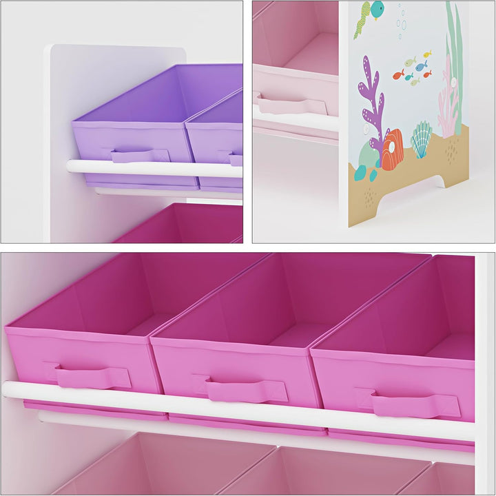 [en.casa] Kinderregal Boiro Kinderzimmerregal 60 x 62 x 30 cm stehend mit 9 Faltboxen Spielzeug Aufb