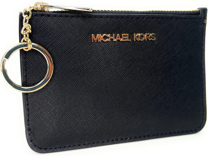 Michael Kors Jet Set Travel Small Top Zip Coin Pouch with ID Holder in Saffiano Leather Schwarz, Sch