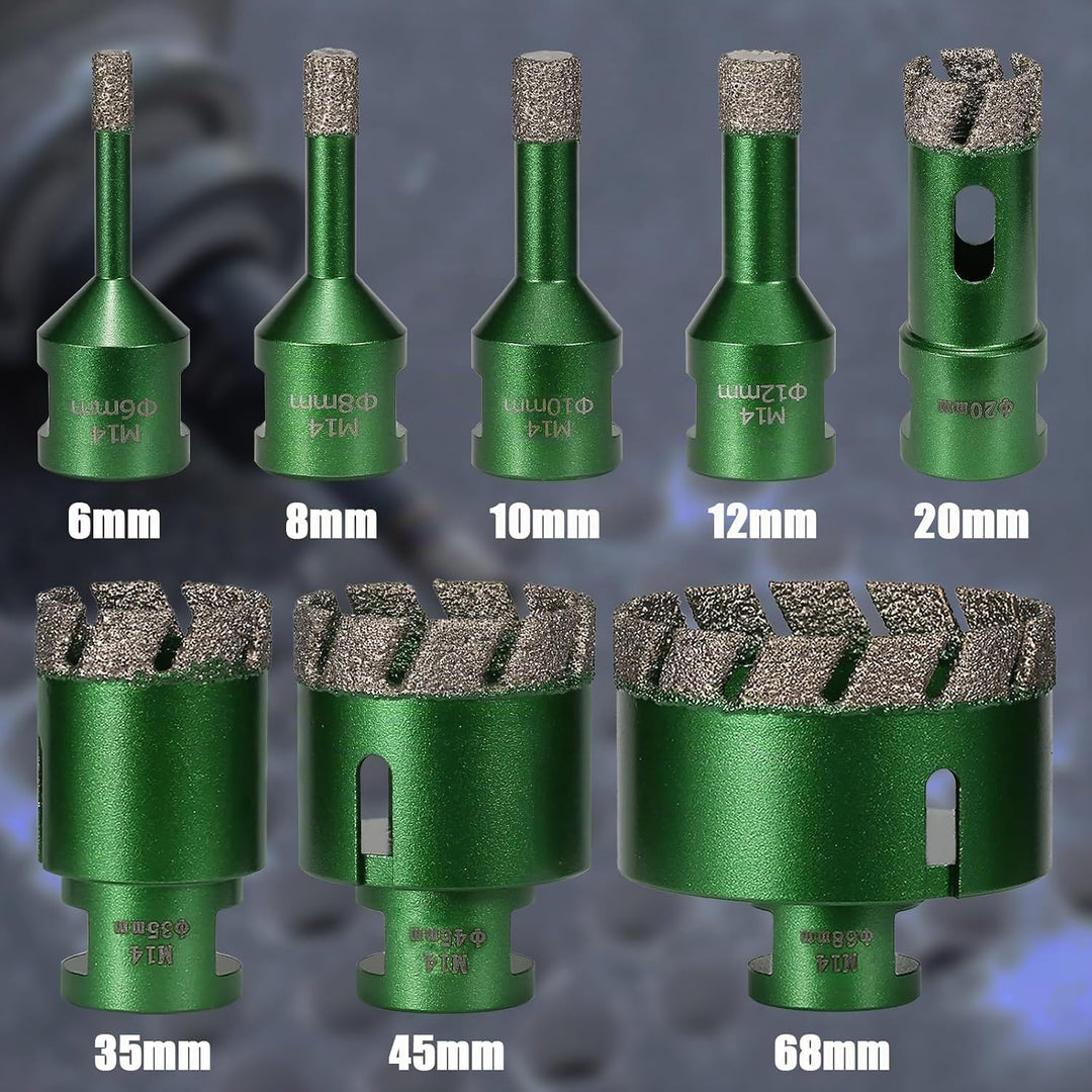 8 Stück 6-68mm Trocken Fliesenbohrer Set, M14 Gewindeanschluss Vakuumgelötete Lochsäge Diamantbohrer