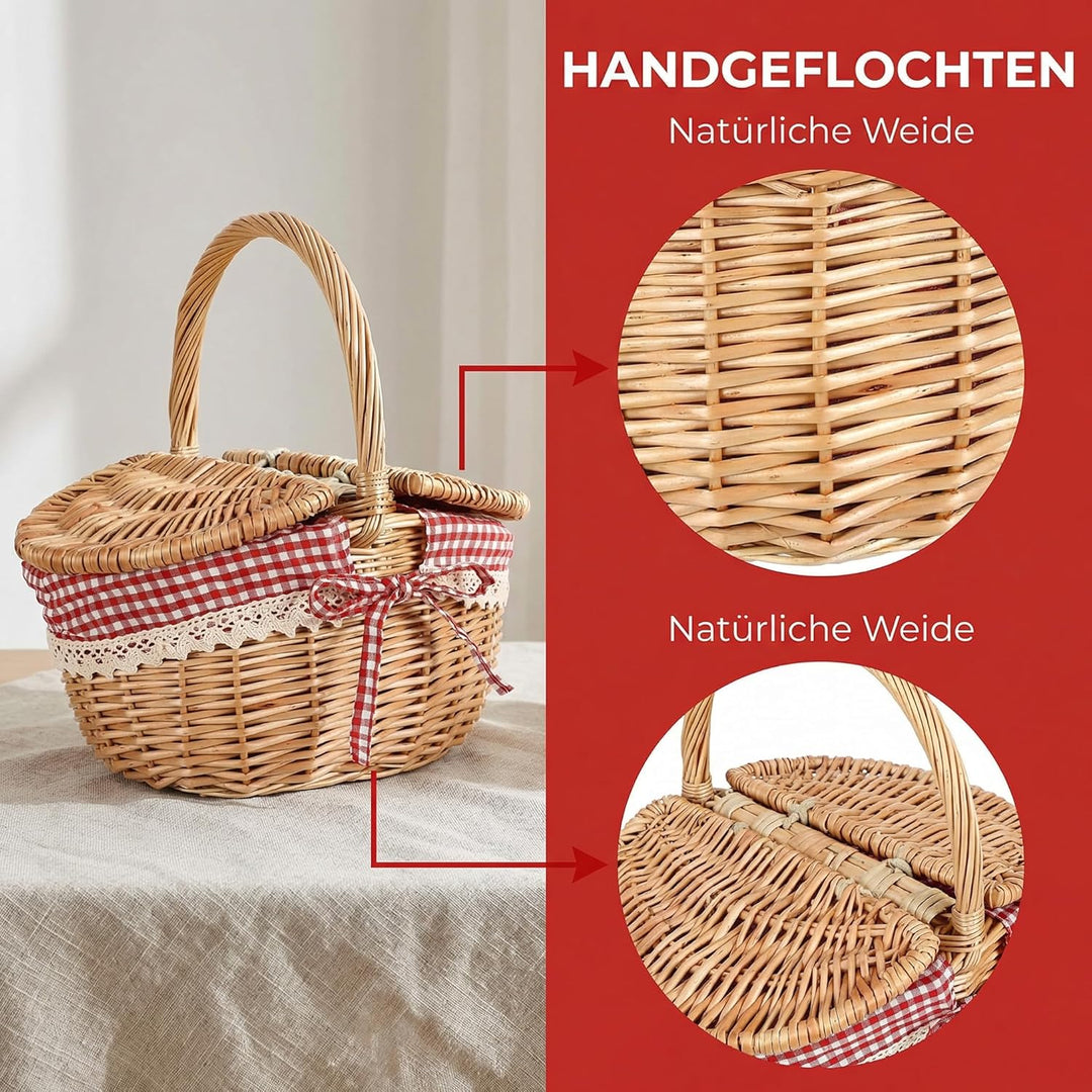 iplusmile Kleiner Weidenkorb mit Deckel und Henkel Geflochten Ovaler Picknickkorb Kinder Rotkäppchen