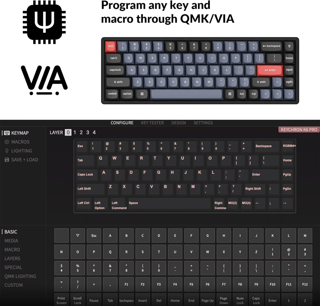 Keychron K6 Pro Wireless Custom Mechanical Keyboard, QMK programmierbares Makro, Hot-Swap-fähiger Ke