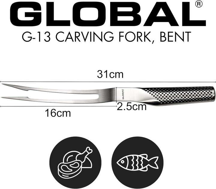 Global Knives G-13 gebogene Tranchiergabel, 30 cm, Cromova-18- Edelstahl