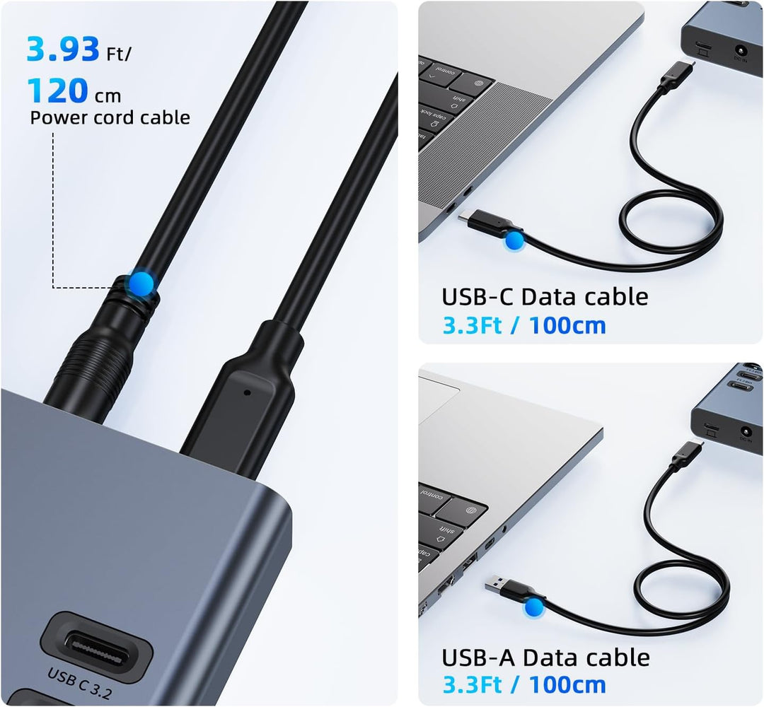 Powered USB-Hub, 17-Port 96W USB 3.2 Hub (10 USB 3.2 Ports+3 QC24W Schnellladeports+2 USB-C 3.2 Port