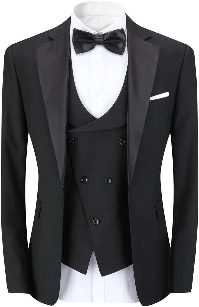 Sliktaa Herren 3 Teilig Anzüge Regular Fit Jacke Weste Hosenanzug für Business Sakko Hose Elastisch