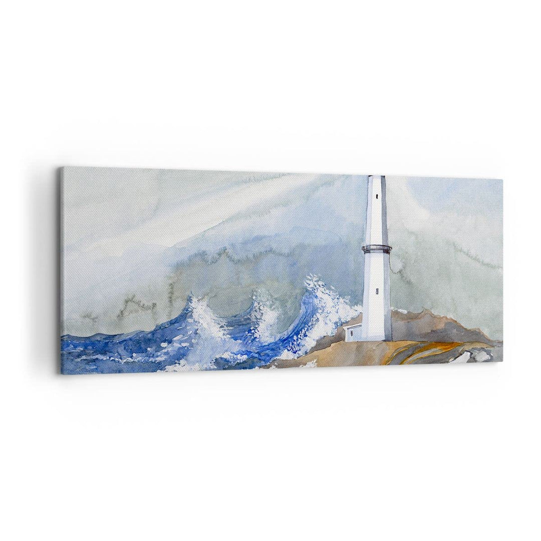 Wandbilder Dekoration Wohnzimmer Leuchtturm Wasser Illustration Welle Bilder auf Leinwand 120x50cm L