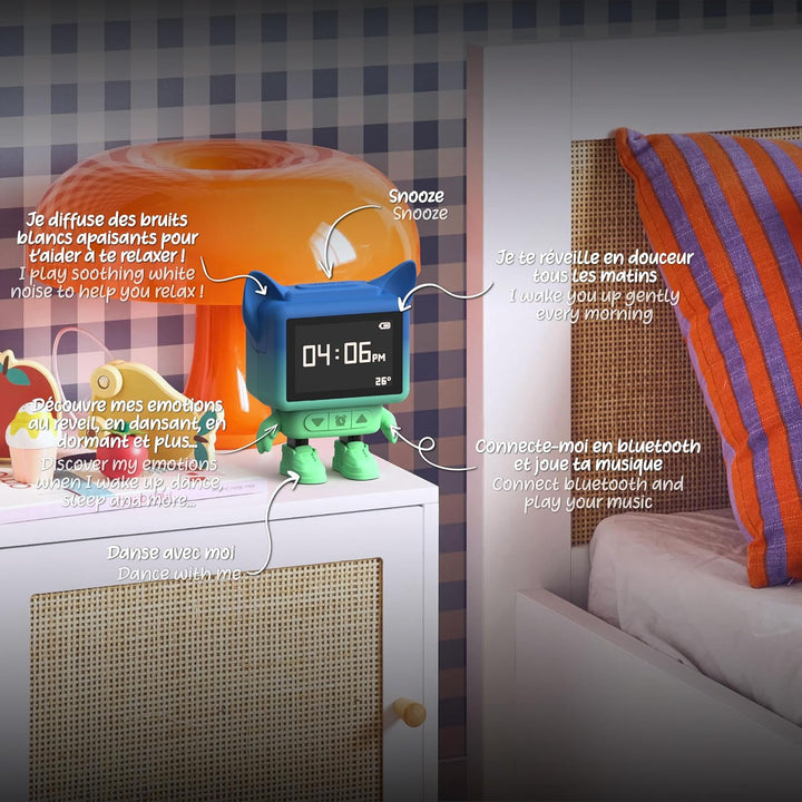 Mob Wecker und Lautsprecher, Bluetooth, für Kinder, Tanz in Musik, LCD-Display, emotional & beruhige