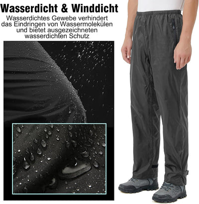 Asfixiado Regenhose Herren Fahrrad Leichte wasserdichte Winddichte Outdoorhose zum Wandern Camping T