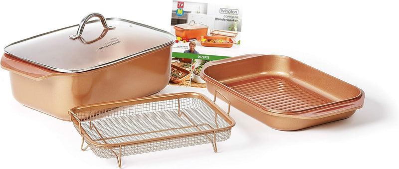 Livington Copperline WonderCooker – 14-in-1 Küchenset – Auflaufform, Grillpfanne, Bräter, Slow Cooke