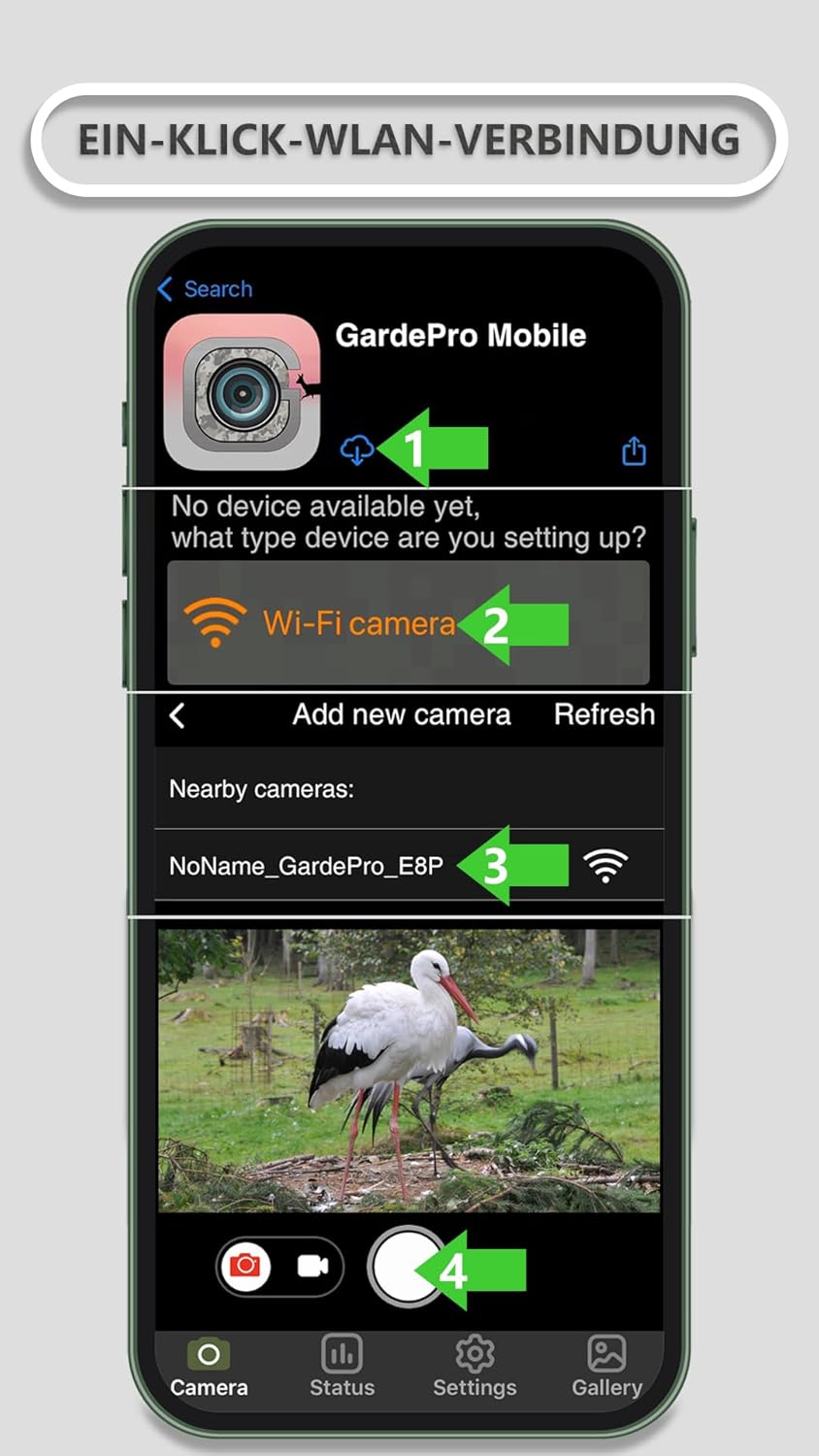 GardePro E8P Max Wildkamera WLAN, Wiederaufladbare 8000mAh Batterie, integrierte SD Karte, 64MP 1296