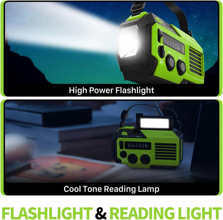 FosPower - Notfallradio NOAA/AM/FM mit 19240mWh (5200mAh) Tragbare Powerbank - Aufladung per USB/Sol